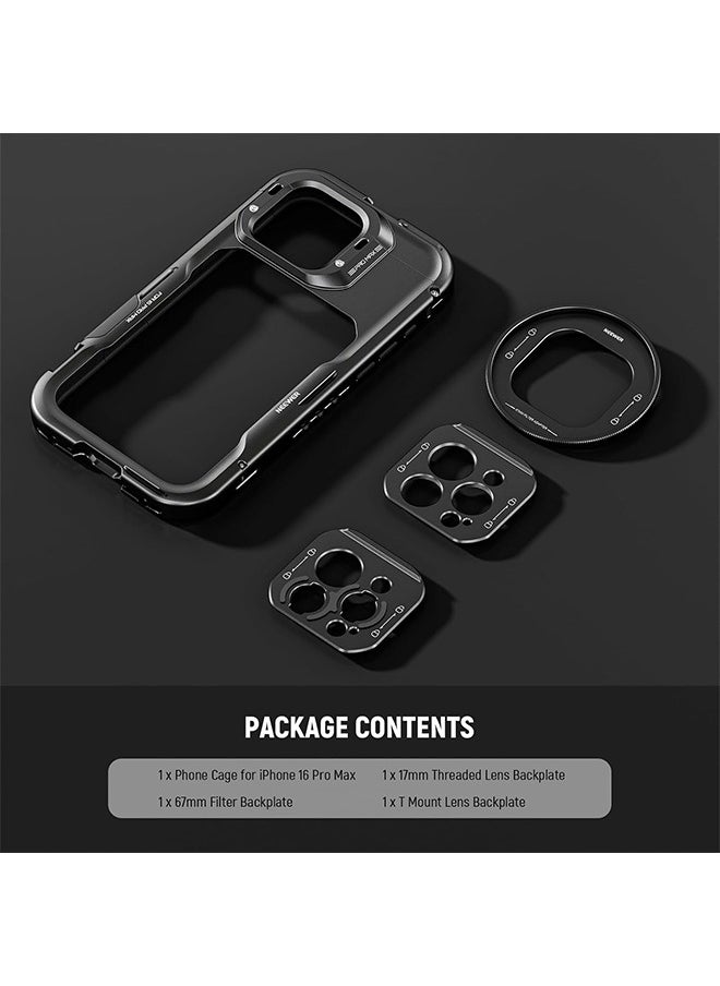 Neewer - NEEWER 16 Pro Max Cage, Quick Release Video Rig Phone Stabilizer Compatible with iPhone 16 Pro Max with 67mm Filter Adapter, 17mm Lens Backplate, T Mount Lens Adapter Compatible with Moment, PA074 - Image 1
