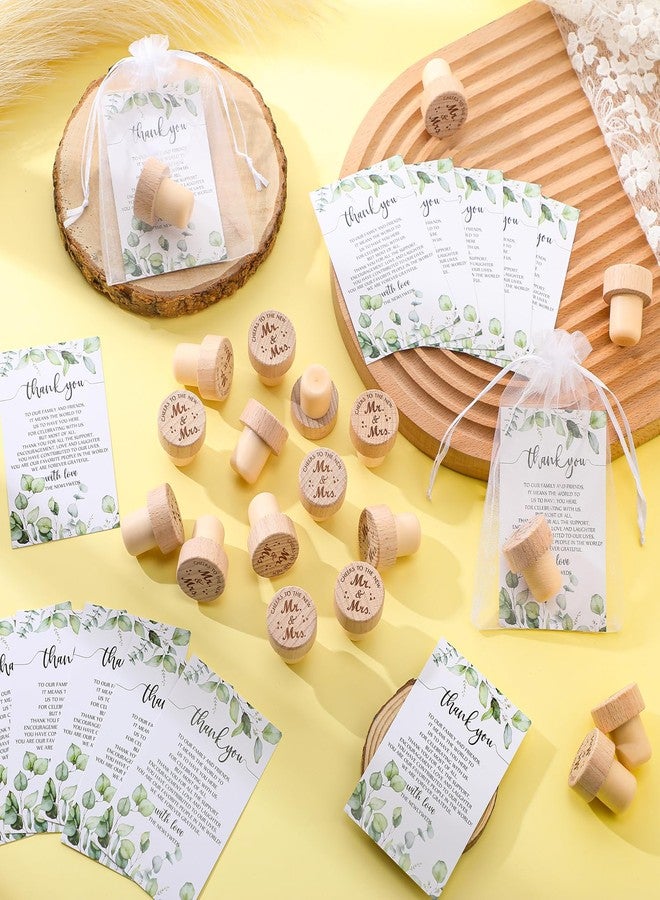 Barydat مجموعة هدايا زفاف من 100 قطعة من باريدات، تتضمن سدادات زجاجات نبيذ خشبية مع بطاقات شكر وأكياس أورجانزا، وبطاقات تهنئة للعروسين. - Image 4