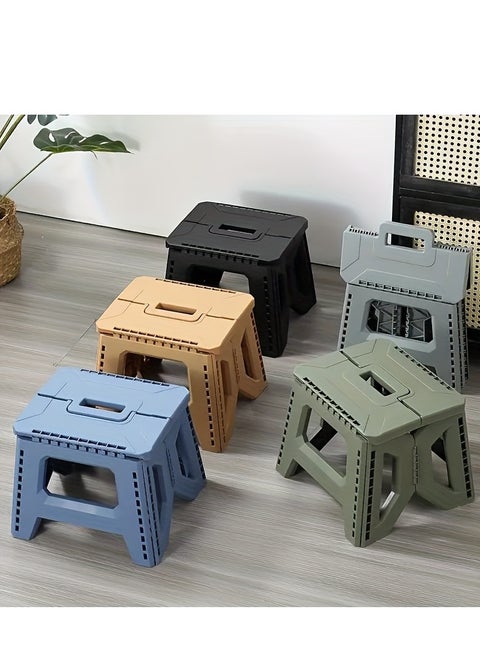 A Sturdy and Durable Thickened Portable Folding Stool with Handle - 1 Square Plastic Foldable Stool for Indoor, Party, Picnic, Fishing | Durable PP material, supports adult weight up to 330 lbs, no