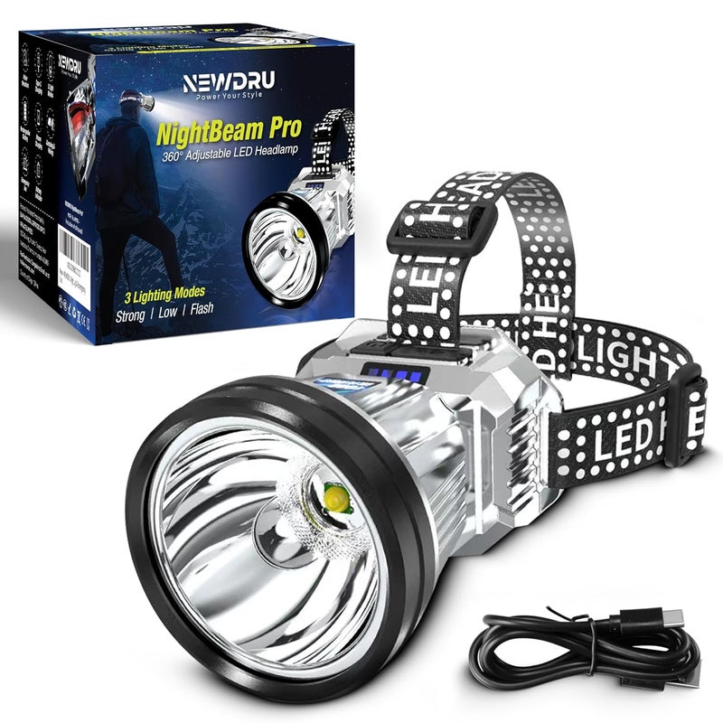 NEWDRU NightBeam Pro – 360° Adjustable LED Headlamp | Ultra-Bright, Rechargeable & Water-Resistant | 3 Light Modes for Camping, Hiking & Emergency Use - Image 1