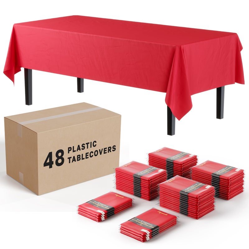 Party Solids Exquisite Party Solids Red Tablecloths for Rectangle Tables 48 Pack Plastic Table Cloth Disposable 54 X 108 Red Table Cloths Rectangle Tablecloth Plastic Tablecloths Rectangular for Party Supplies 