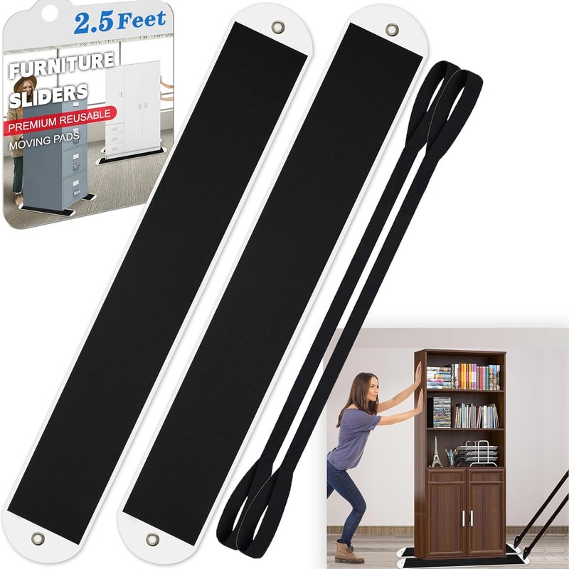 TOPGOT 2 Pcs Large Appliance Slider with Pull Strap,Pull Furniture Slides,Moving Furniture Gliders Heavy Duty Sliding Sheet for Moving Heavy Furniture,Cabinets,Safes on Carpet and Hardwood Floor (2.5ft) - Image 1