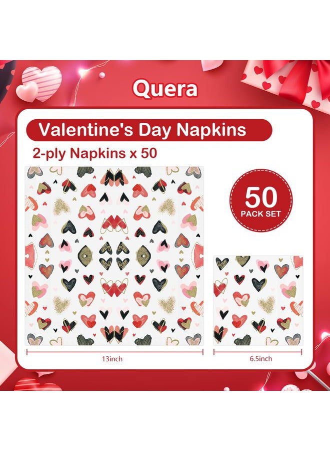 Quera 50 Pack Colorful Heart Cocktail Beverage Paper Napkins Disposable Paper Hearts Dessert Napkin for Spring Summer Valentine's Day Wedding Dinner Supplies Tableware Decor (6.5 x 6.5'') - Image 5