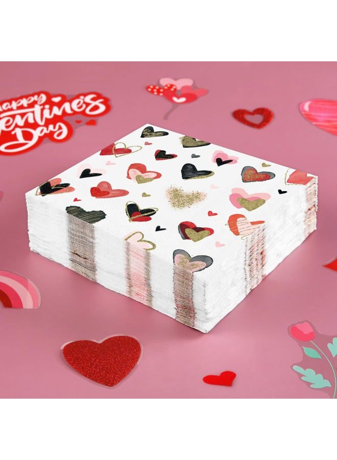 Quera 50 Pack Colorful Heart Cocktail Beverage Paper Napkins Disposable Paper Hearts Dessert Napkin for Spring Summer Valentine's Day Wedding Dinner Supplies Tableware Decor (6.5 x 6.5'') - Image 2