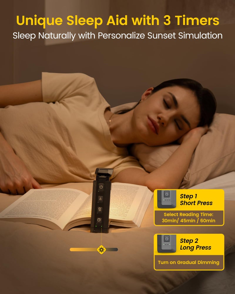 Glocusent Extendable Book Lights for Reading at Night, 5 Enhanced Brightness & 3 Colors with Sleep Aid & Timers, Clip on USB Rechargeable Reading Light for Books in Bed, Ideal Book Lovers Gifts - Image 4