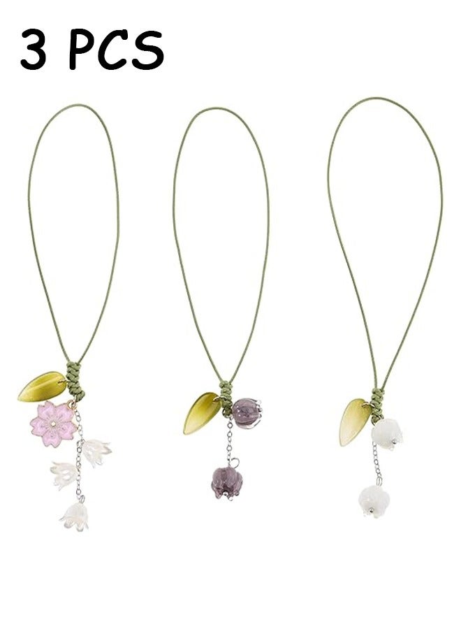 HY 3 Pcs Creative Tulip Flower Mobile Phone Pendant, Cute Flower Cell Phone Charm Strap, Floral Keychain String Ornament for Mobile Phone Car Key Purse Backpack Wallet Headphone Decoration Women Girls