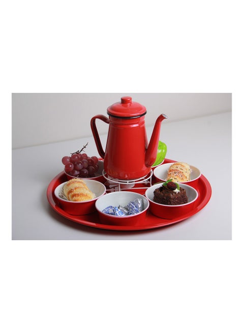 A teapot and coffee set with a stove heater, 4 pots, and a serving tray with a distinctive and modern design, 7 pieces