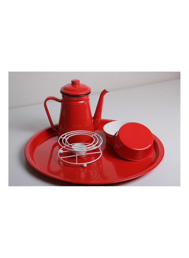 A teapot and coffee set with a stove heater, 4 pots, and a serving tray with a distinctive and modern design, 7 pieces