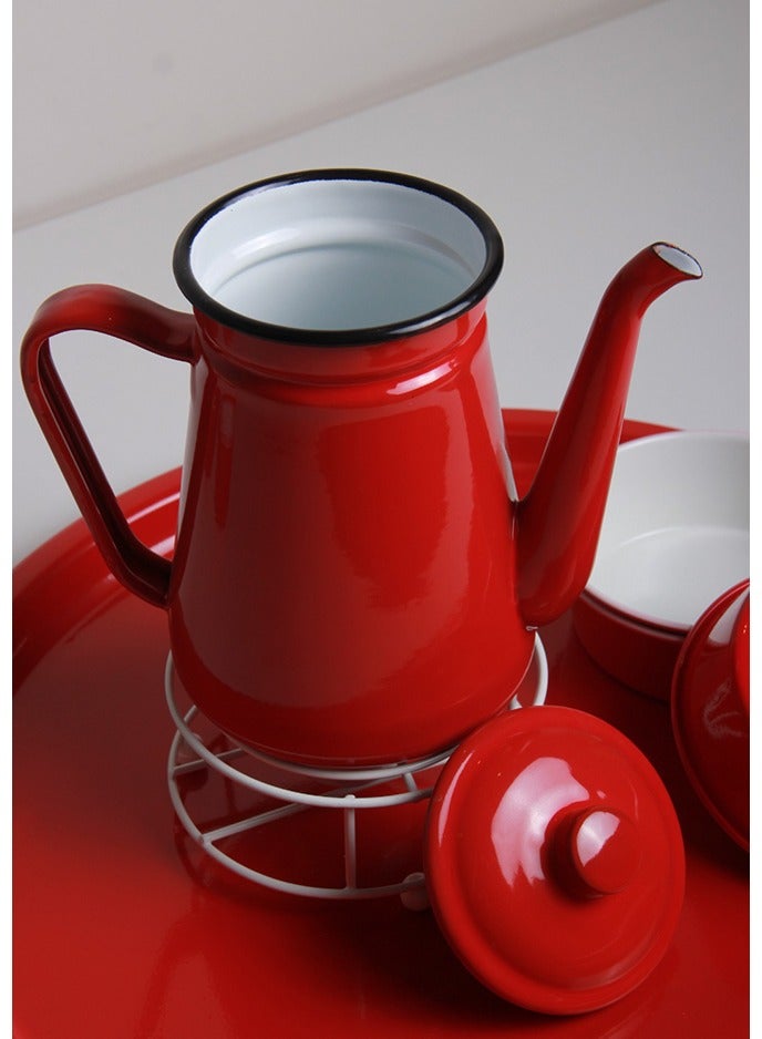 A teapot and coffee set with a stove heater, 4 pots, and a serving tray with a distinctive and modern design, 7 pieces