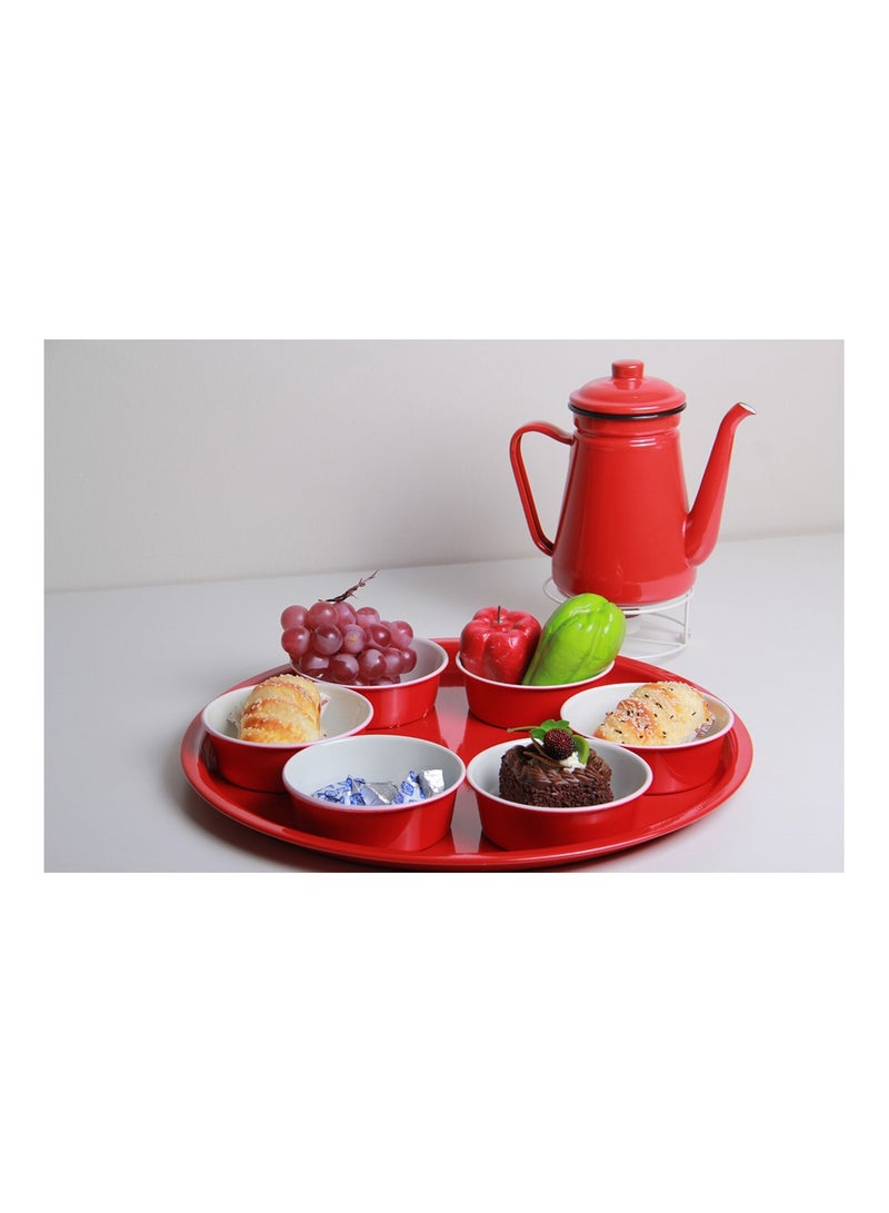 A teapot and coffee set with a stove heater, 4 pots, and a serving tray with a distinctive and modern design, 7 pieces