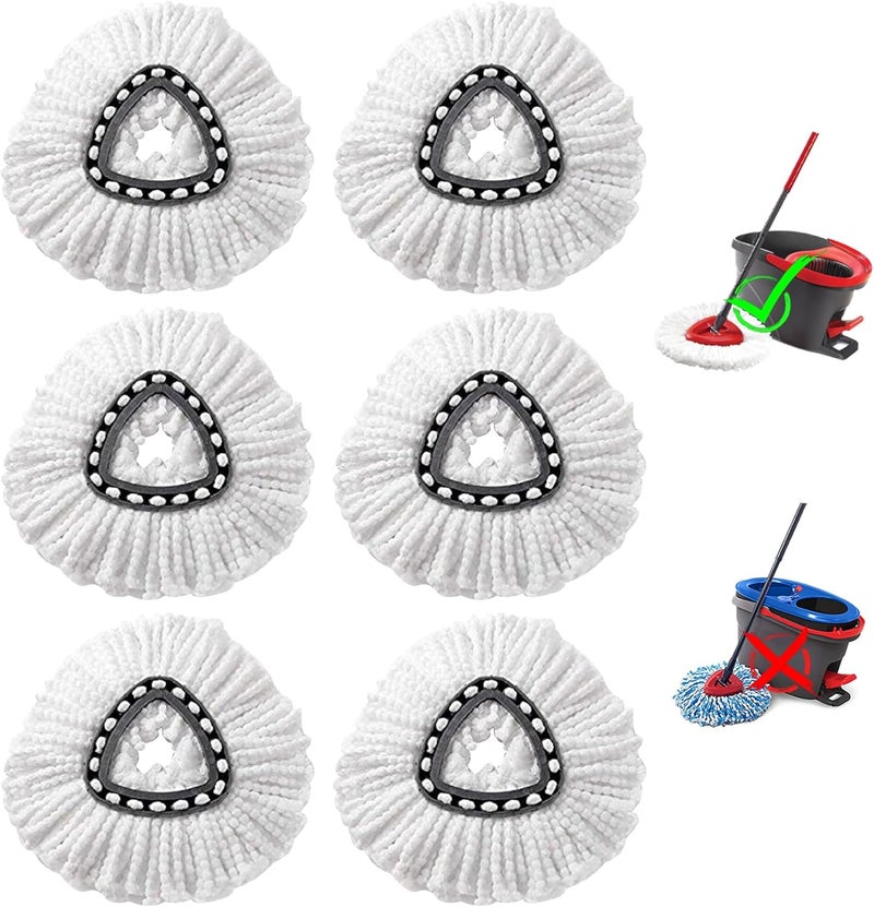 HANDRERLEE 6Pcs Spin Mop Replacement Heads, White Large 360° Easy Wring Spin Mop Head 100% Microfiber Refill, Easy Cleaning Spin Mop Head, Deep Clean, Machine Washable for Easy House Cleaning Floor Mopping - Image 1