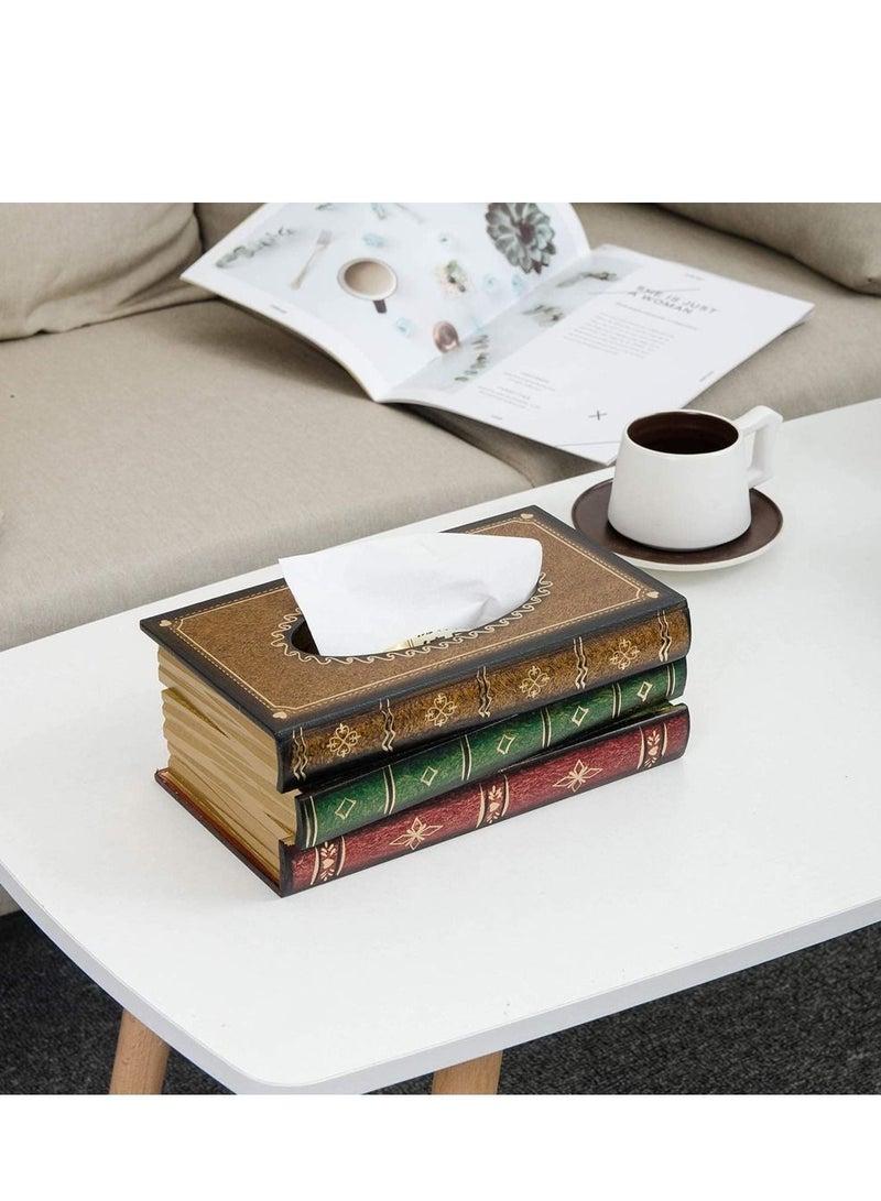 LINGWEI Wooden Antique Book Shape Tissue Box Cover Rectangular Tissue Holder Dispenser Paper Cover Case Napkin Holder  - Image 1