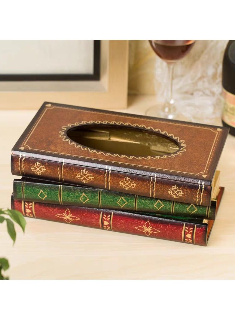 LINGWEI Wooden Antique Book Shape Tissue Box Cover Rectangular Tissue Holder Dispenser Paper Cover Case Napkin Holder  - Image 5