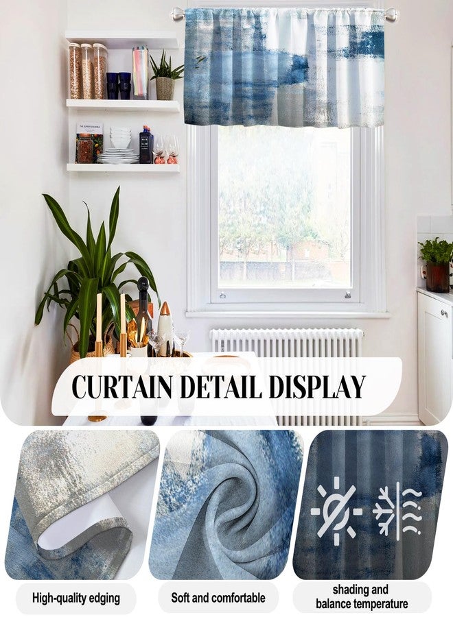 MCALK Blue Thin Kitchen Curtains Tiers and Valances Set 3 Piece for Windows White and Grey Kitchen Window Curtains Set,Modern Abstract Art Valances for Living Room(36" Tiers Set) - Image 2