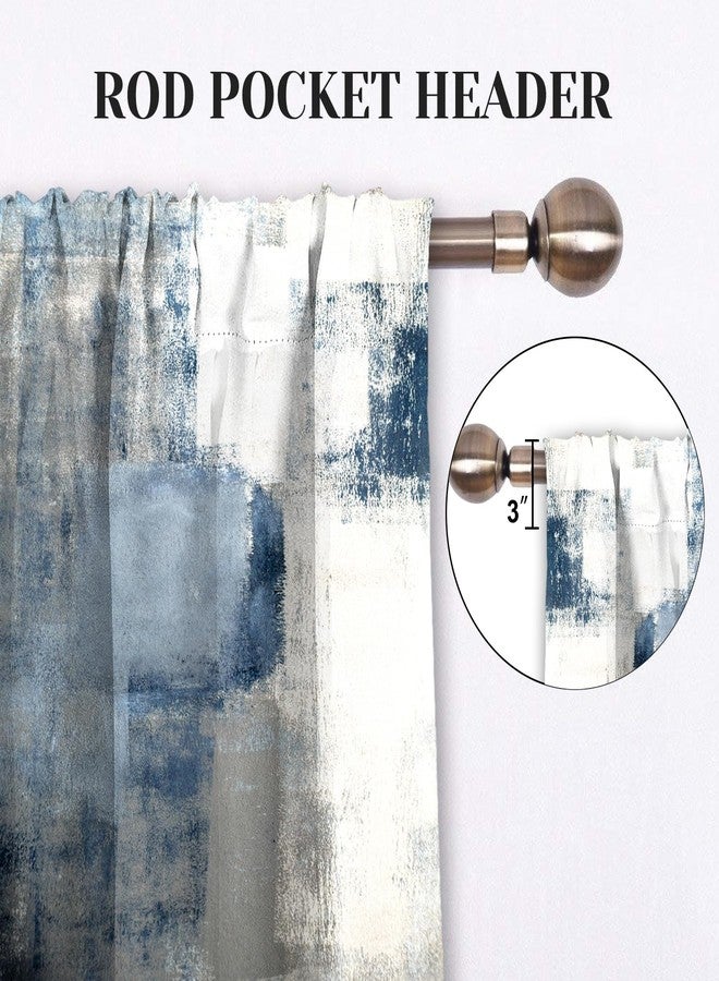 MCALK Blue Thin Kitchen Curtains Tiers and Valances Set 3 Piece for Windows White and Grey Kitchen Window Curtains Set,Modern Abstract Art Valances for Living Room(36" Tiers Set) - Image 5