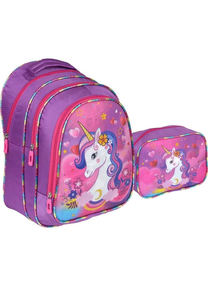 ريلاكسن Purple Unicorn Patterned Primary School Bag with Lunch Box 1311-3