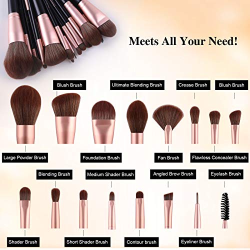 Daubigny Makeup Brushes, Daubigny 16Pcs Premium Synthetic Makeup Brush Set with Professional Foundation Brushes Powder Concealers Eye shadows Blush Makeup Brush for Perfect Makeup (Black) - Image 4
