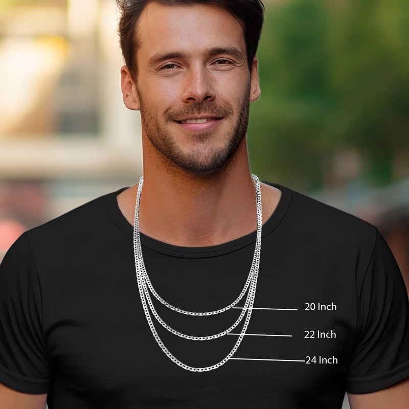 LeCalla 925 Sterling Silver BIS Hallmarked Italian 3 MM Diamond-Cut Solid Flat Mariner Link Chain Necklace for Men Women and Girls (16, 18, 20, 22, 24 Inches) - Image 3