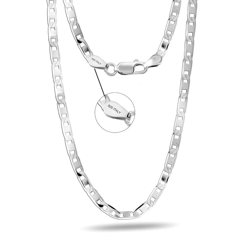 LeCalla 925 Sterling Silver BIS Hallmarked Italian 3 MM Diamond-Cut Solid Flat Mariner Link Chain Necklace for Men Women and Girls (16, 18, 20, 22, 24 Inches) - Image 4