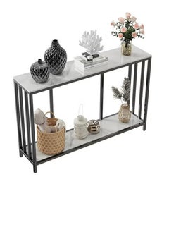 EXPERT 120x30x78cm Console Table for Entryway Sintered Stone Hallway Table Narrow Gloss Marble Table Top with Bottom Shelf Modern Accent Sofa Side Foyer Table-EI-111  - Image 4