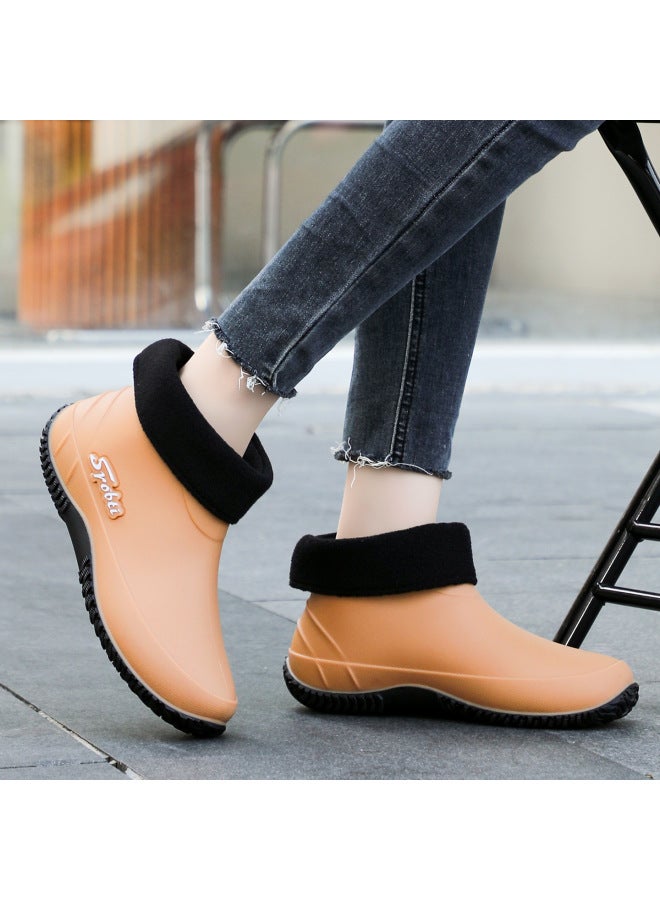 New Low-cut Women's Rain Boots, Waterproof Shoes, Non-slip Rain Boots, Shallow Mouth Fashionable Water Boots, Wear-resistant, Lightweight, And Warm With Added Cotton