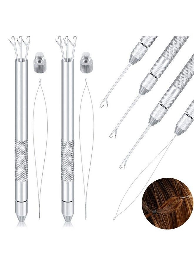 WILLBOND 2 Sets 4In1 Hair Extension Tools Includes Loop Needle Threader Knitting Needles And Holder For Beads Dreadlock Wig Hair Extensions Lace Wig Making Loop Tools And Hooks  - Image 1