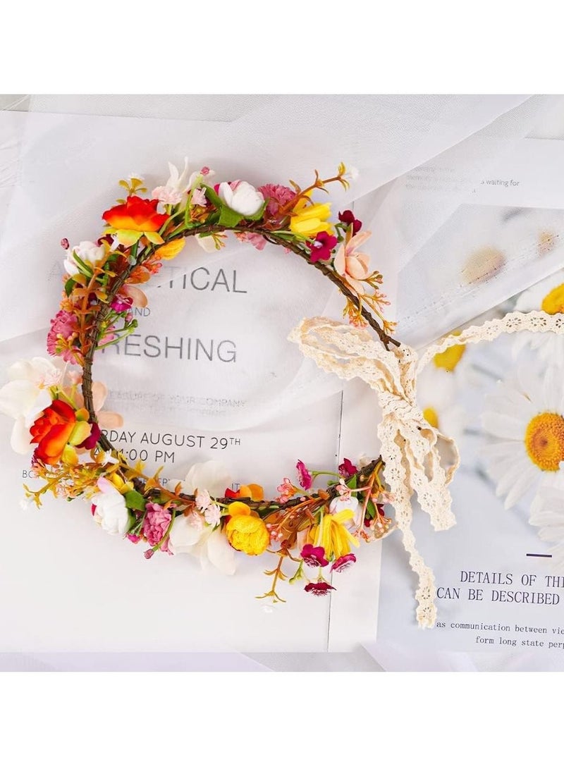 إسكدنيا Flower Crown Crowns for Women Handmade Adjustable Girls Boho Wedding Festival Party Photo Props Headpiece Wreath Headband Garland - Image 5