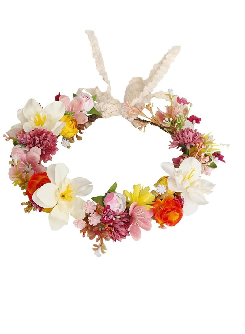 إسكدنيا Flower Crown Crowns for Women Handmade Adjustable Girls Boho Wedding Festival Party Photo Props Headpiece Wreath Headband Garland - Image 1