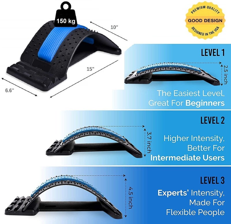 EVK ® Product Back Stretcher Multi-Level Lumbar Region Back Support for Lower & Upper Muscle Pain Relief Spinal Curve Back Relation Device for Bed Chair & Car, Plastic - Image 2