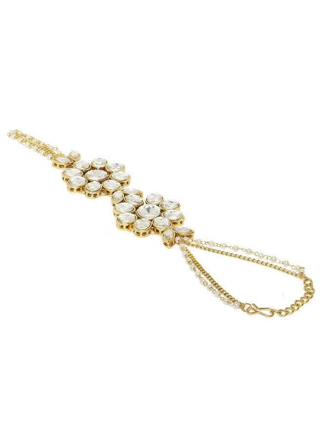 OOMPHelicious Jewellery Combo of 2 Gold Hathphool Hathpanja Bracelet with Ring - Kundan & Pearls For Women & Girls Stylish Latest (2P-BDP7_CC1) - Image 5