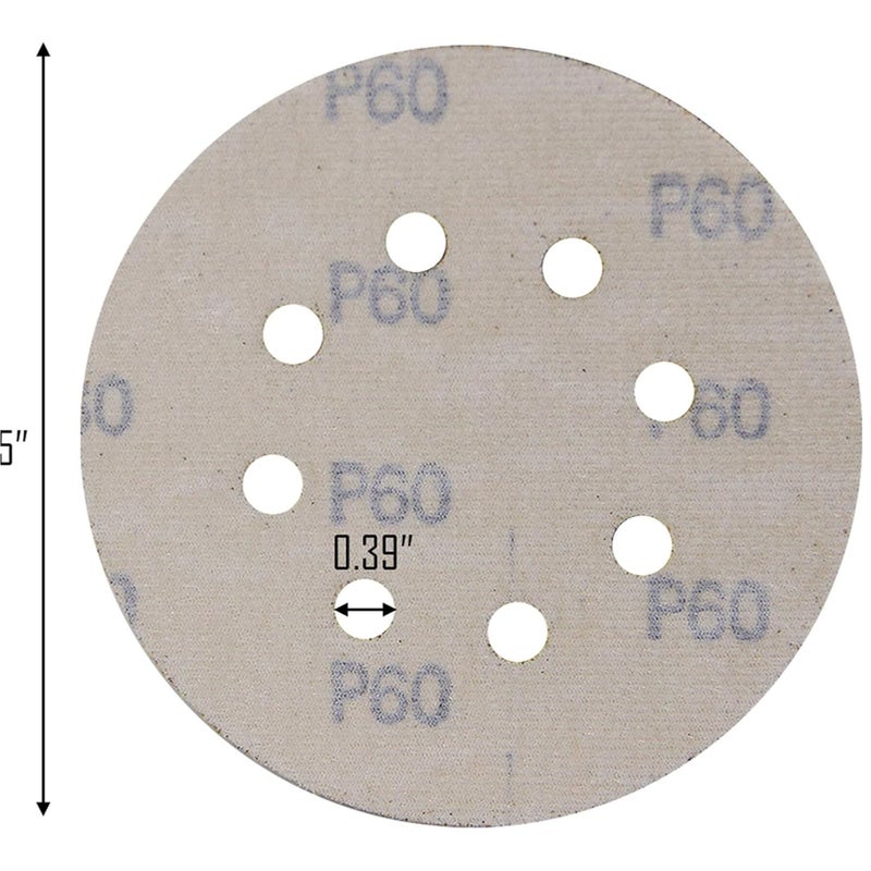 Mestool 5-Inch 8-Hole Hook and Loop Sanding Discs, Orbital Sander Sandpaper Discs, 100 Pieces Round Sandpaper Set, 60 Grit - Image 2