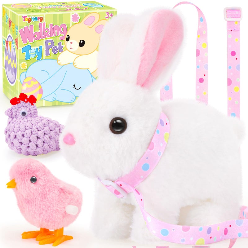 Tagitary Easter Plush Toys Interactive Bunny for Kids That Wiggling EarsHoppingTwitching Nose with SoundsRealistic Rabbit Toy with Leash and Wind Up ToysEaster Birthday Gift for Toddlers - Image 3