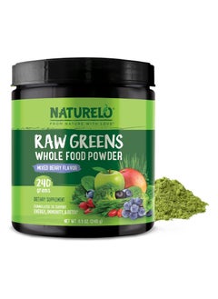 NATURELO Raw Greens Whole Food Powder - Mixed Berry Flavor - Formulated to Support Energy, Immunity, & Detox Dietary Supplement - 240g, 8.5oz  - Image 1