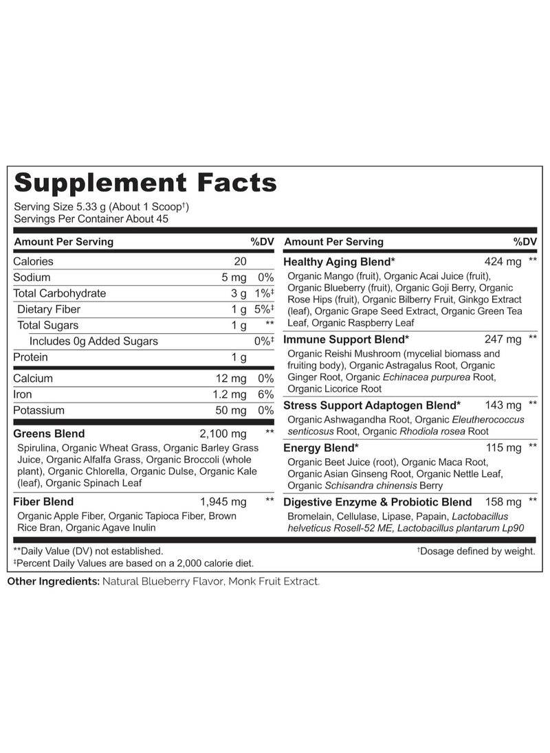 NATURELO - Raw Greens Whole Food Powder - Mixed Berry Flavor - Formulated to Support Energy, Immunity, & Detox Dietary Supplement - 240g, 8.5oz - Image 1