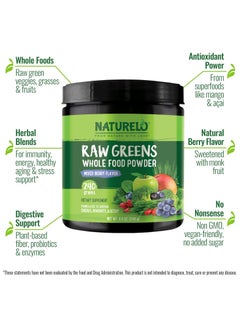 NATURELO Raw Greens Whole Food Powder - Mixed Berry Flavor - Formulated to Support Energy, Immunity, & Detox Dietary Supplement - 240g, 8.5oz  - Image 4