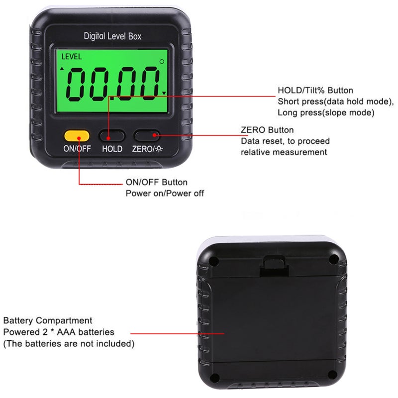 Digital Angle Finder Gauge 360 Degree Mini Digital Protractor Inclinometer Magnetic Angle Cube Electronic Level Box with LCD Display for Construction Automobile Repair Carpenter Craftsman Home - Image 2