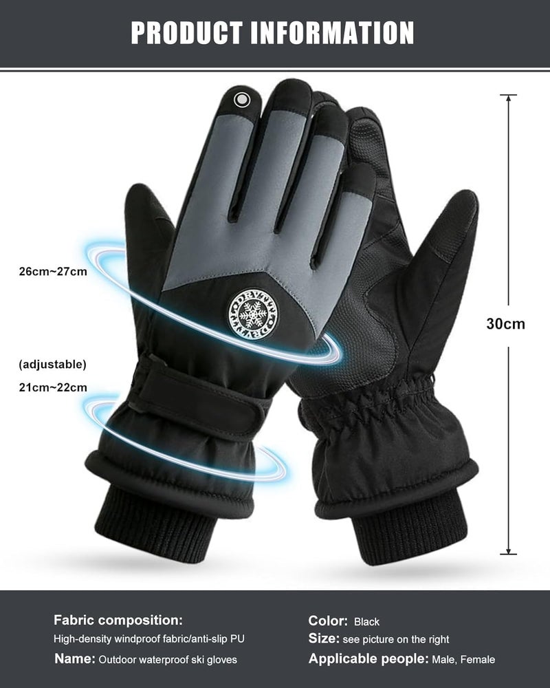 Zebroc Thermal Winter Gloves for Men Women | Waterproof Windproof Warm Fleece Touchscreen Gloves | Anti-Slip Ski, Cycling, Bike, Riding, Outdoor Hand Gloves (Black Grey) - Image 3