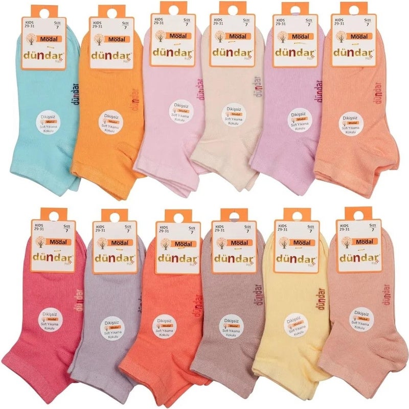 Dündar Girl's Modal Booties Seamless Pastel Color Socks 8047- 12 Pieces  - Image 1