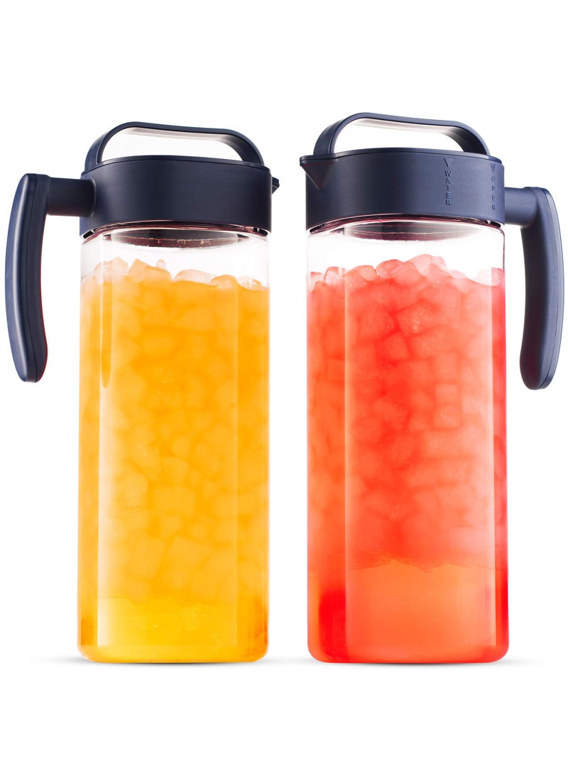 komax Komax Set of 2 Plastic Water Pitcher with Lid  BPAFree  Iced Tea Microwave Dishwasher Safe Tea Sangria or Juice Containers Lids for Fridge 21 Qt Clear  Blue 