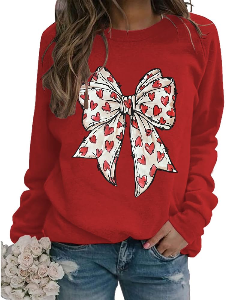 BEIDEFY Valentine Sweatshirt for Womens Heart Love Valentines Long Sleeve Shirts Casual Round Neck Pullover Top - Image 1