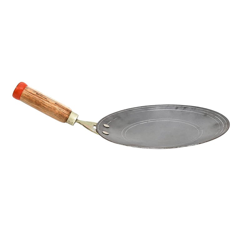 RBY Iron Double Fitted Knob Handmade Tawa for ChapatiRoti with Wooden Handle 105 Inch - Image 2