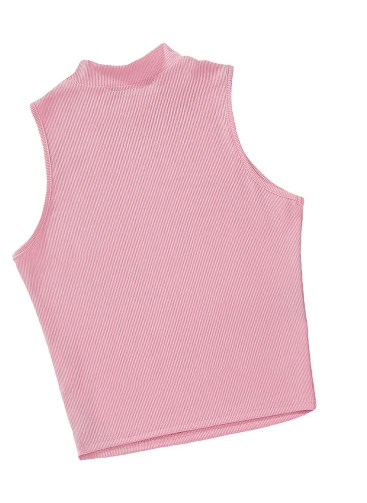 Nileton - Ribbed knit Crop Top - Sleevles Tank Top Mock Neck - For Women - Image 1