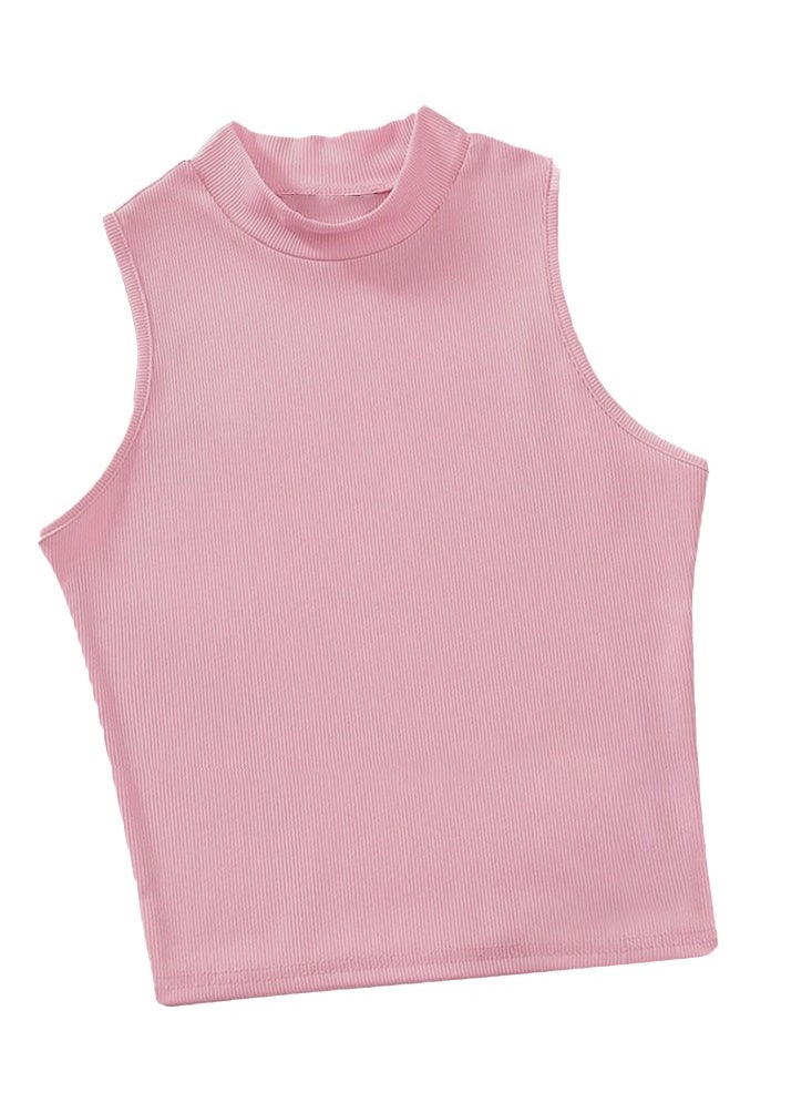 Nileton - Ribbed knit Crop Top - Sleevles Tank Top Mock Neck - For Women - Image 1