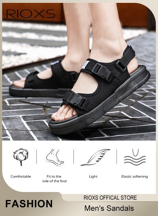 RIOXS Men's Sandals, Casual Open Toe Hiking Sandals with Back-Strap, Non-Slip Slide Flat Sandals Summer Water Shoes for Men, Breathable Beach Sandals Adjustable Flat Shoes Outdoor Water Sandals For Rekking, Fishing, Kayaking, Walking, Beach Vacations, Trip, Black - Image 3