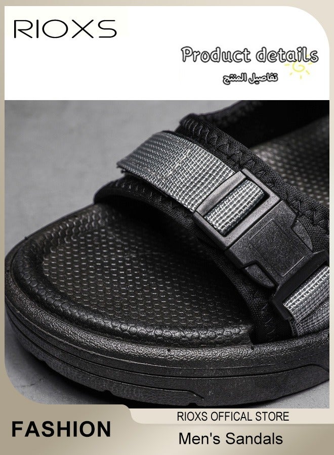 RIOXS Men's Sandals, Casual Open Toe Hiking Sandals with Back-Strap, Non-Slip Slide Flat Sandals Summer Water Shoes for Men, Breathable Beach Sandals Adjustable Flat Shoes Outdoor Water Sandals For Rekking, Fishing, Kayaking, Walking, Beach Vacations, Trip, Black - Image 5