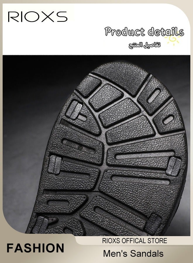 RIOXS Men's Sandals, Casual Open Toe Hiking Sandals with Back-Strap, Non-Slip Slide Flat Sandals Summer Water Shoes for Men, Breathable Beach Sandals Adjustable Flat Shoes Outdoor Water Sandals For Rekking, Fishing, Kayaking, Walking, Beach Vacations, Trip, Black - Image 4