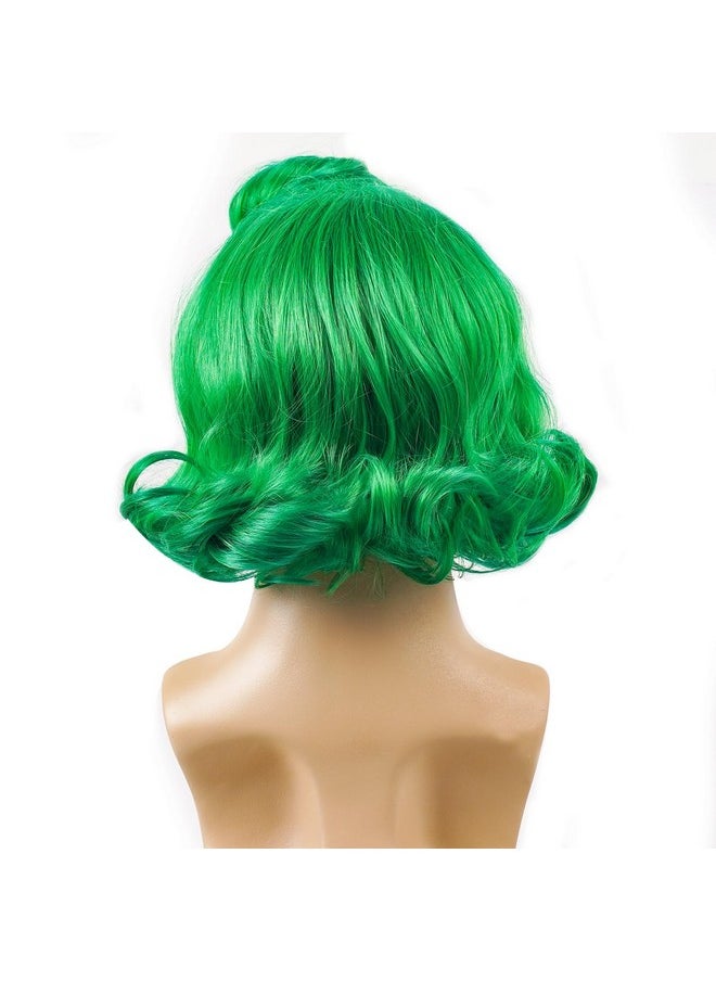 Besuante - Besuante Short Green Wig Wavy Curly Costume Wigs with White Eyebrows and Hat for Halloween - Image 1