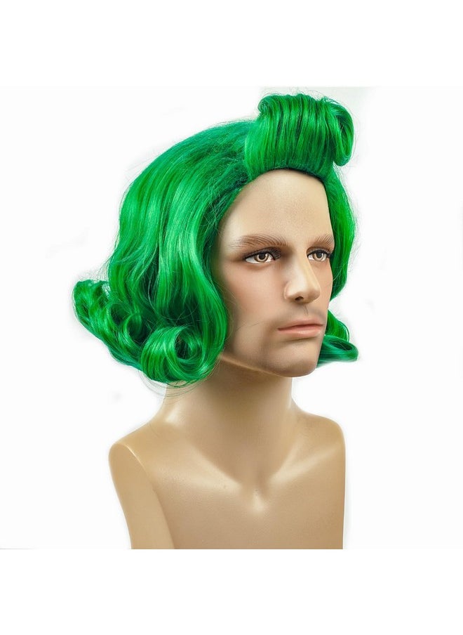 Besuante - Besuante Short Green Wig Wavy Curly Costume Wigs with White Eyebrows and Hat for Halloween - Image 1
