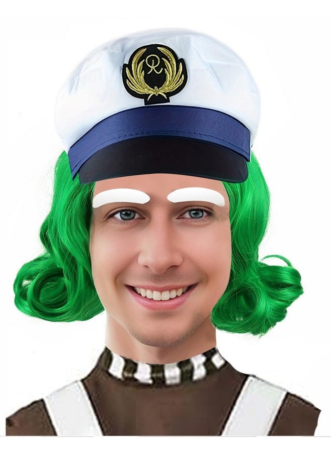 Besuante - Besuante Short Green Wig Wavy Curly Costume Wigs with White Eyebrows and Hat for Halloween - Image 1