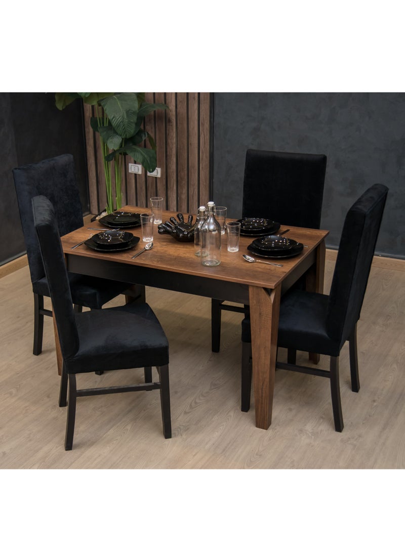 طقم طاولة طعام 4 كراسي بتصميم أنيق – خشب MDF وكسوة قطيفة، مقاس 120×80×76 سم